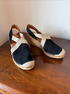 Black Suede Espadrille Wedge Slingback with  Elasticated Straps